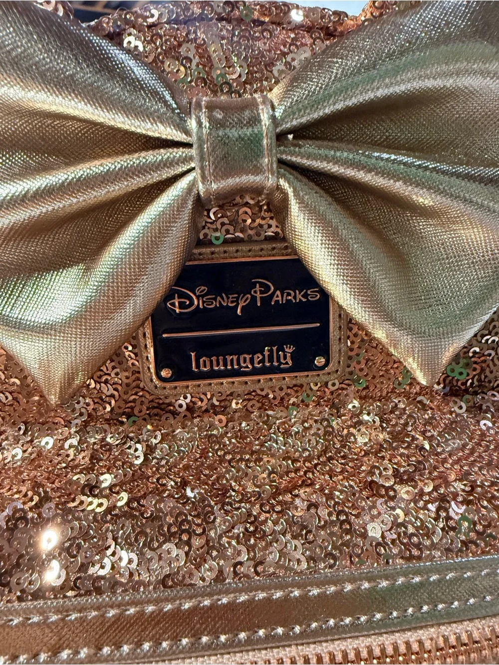 Loungefly Disney Parks Rose Gold Sequin Minnie Ear Mini Backpack
